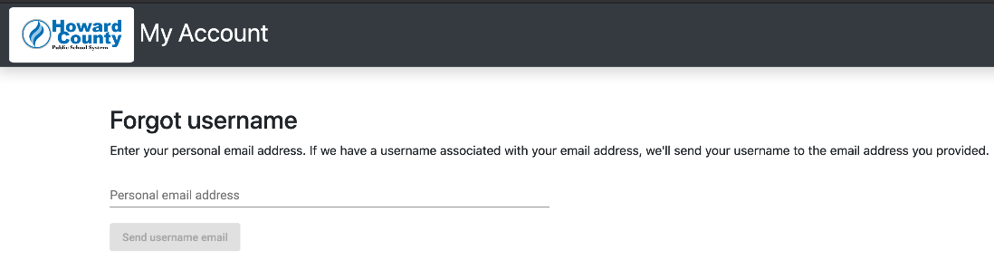 Screenshot of the forgot username form.